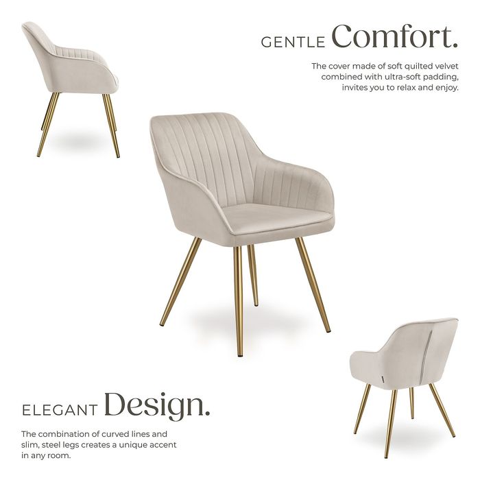 Трапезен стол Мерилин, каптирано кадифе ,златисти стоманени крака