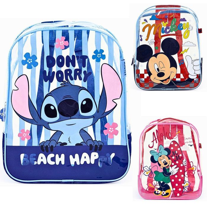 Детка плажна раница Стич Мики Мини Маус прозрачна раничка плажа