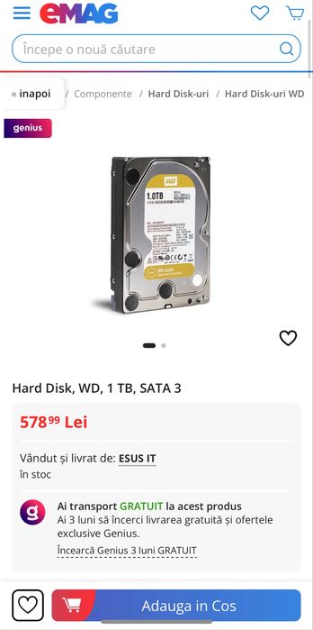 Hard disk 1TB wd gold