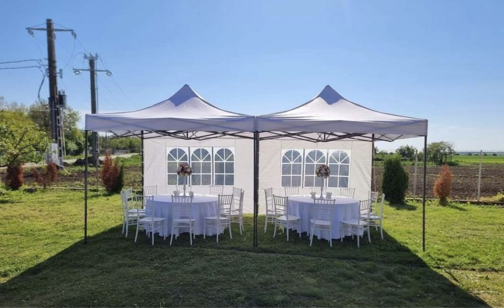 Inchiriez pavilion, cort mese/mese cocktail, scaune evenimente 24 pers