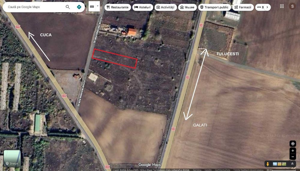 Teren intravilan 2000mp Tulucesti, intersectie DN 26 cu DN24D, aproape de oras