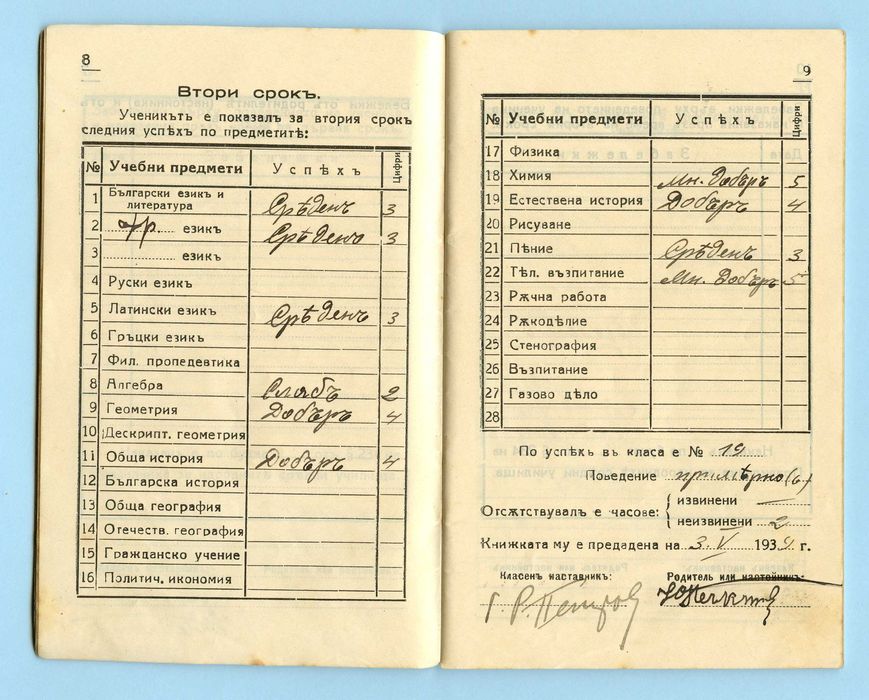 Стара ученическа книжка 1938