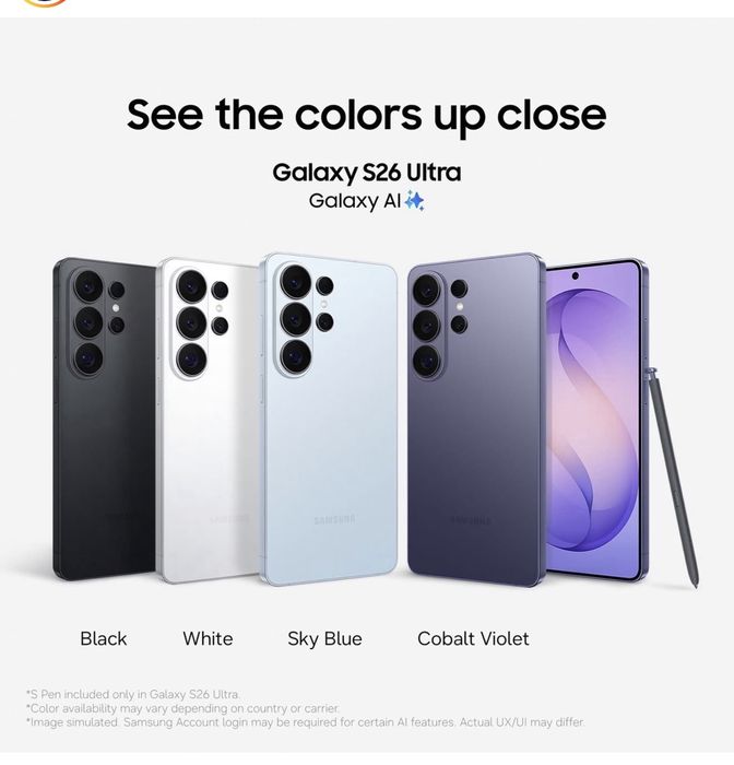 1TB!Samsung S26 Ultra BLACK / Violet / White / Blue 45€/м самсунг с26 ултра 1000GB
