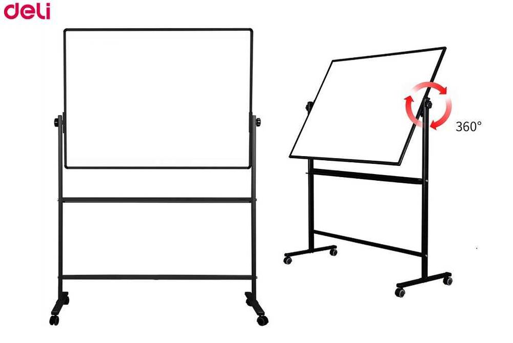 Доска бел.с подставкой на колесах, 2-стор.магнит 90*120см Deli 7882