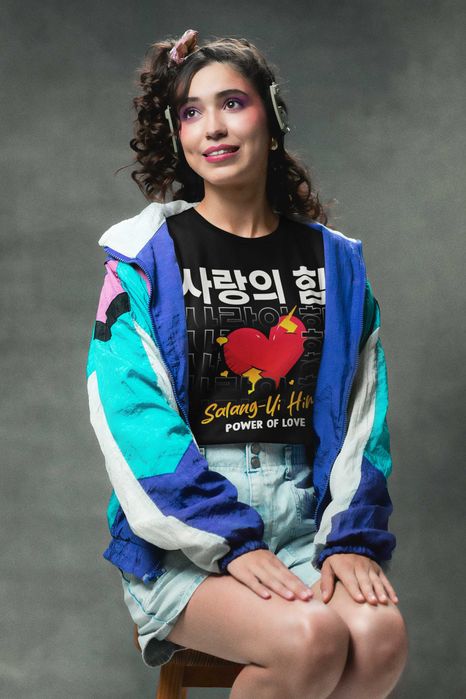 Дамска памучена тениска с щампа "Salang-Ui Him" на Корейски