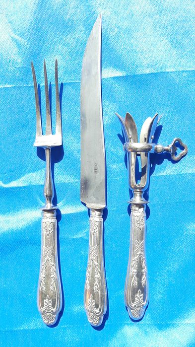 Set 3 tacamuri servit carne, argint sterling 950,marcate, Franta, 1886