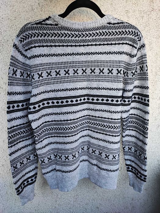 Pulover H&M Divided tricot, gri-negru, mix lana+bumbac, mărimea M