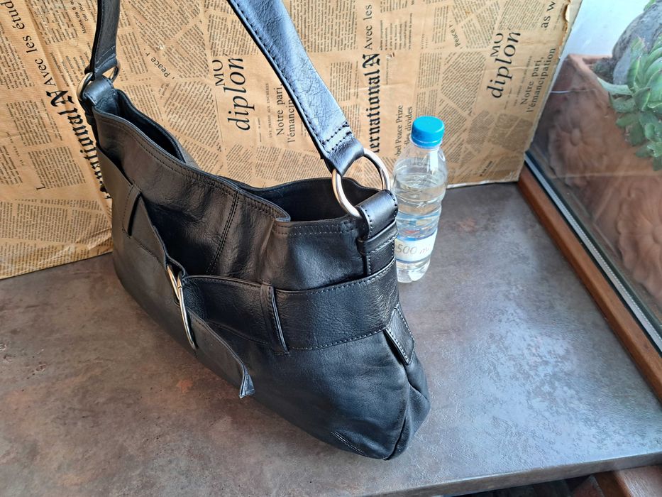 дамска чанта ALFANI,черна кожена-естествена кожа