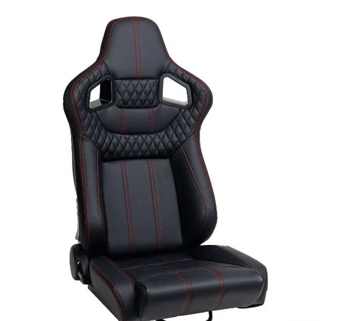 Спортни седалки за автомобил, черни с червен шев