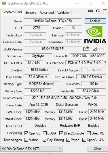 Видеокарта RTX 4070 12gb