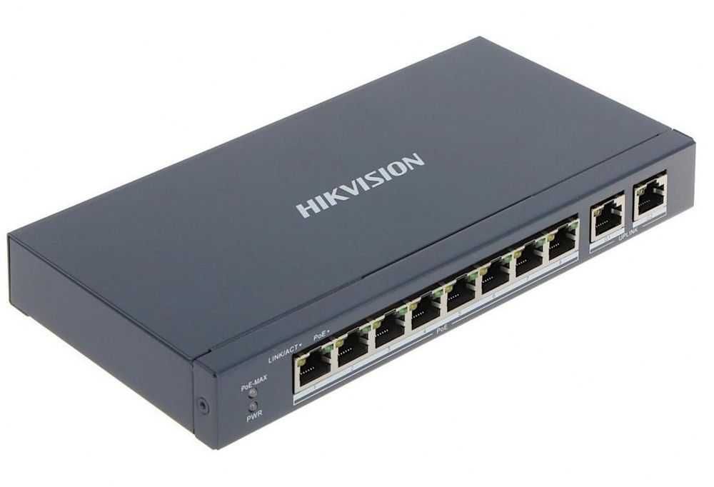 Switch 8 porturi PoE Hikvision DS-3E0310P-E/M(B) 2 porturi Gigabit Uplink, 80W Nou Garantie