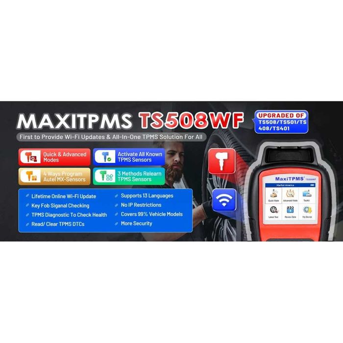Уред за програмиране на TPMS Датчици Autel MaxiTPMS TS508WF