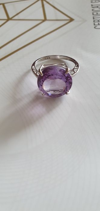 Vând inel aur alb 14k cu ametist natural
