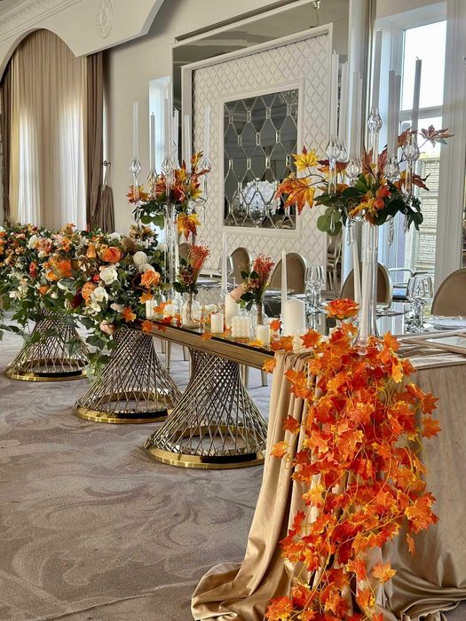 Mese aurii de lux săli evenimente ballroom inox cu blat oglindă/sticlă