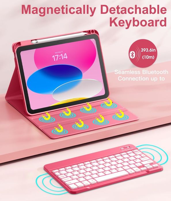 Husa cu tastatura roz,tableta iPad gen 10 - A16