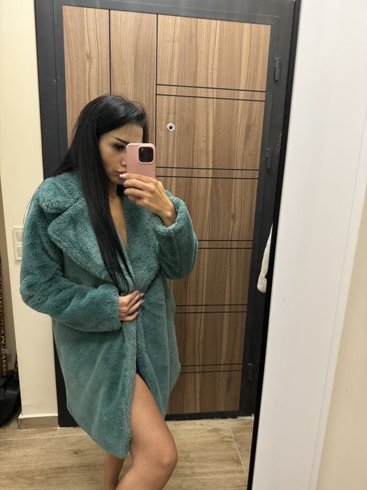 Зелено палто еко пух