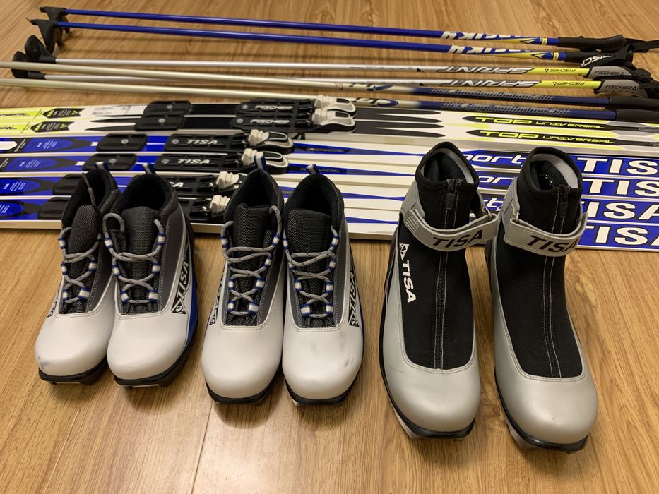 беговые лыжи, ботинки, палки