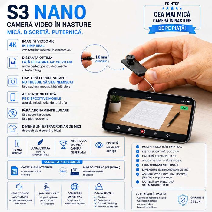 iCheat S3 Nano 4K - Cea mai mica Camera Video in Nasture pentru copiat