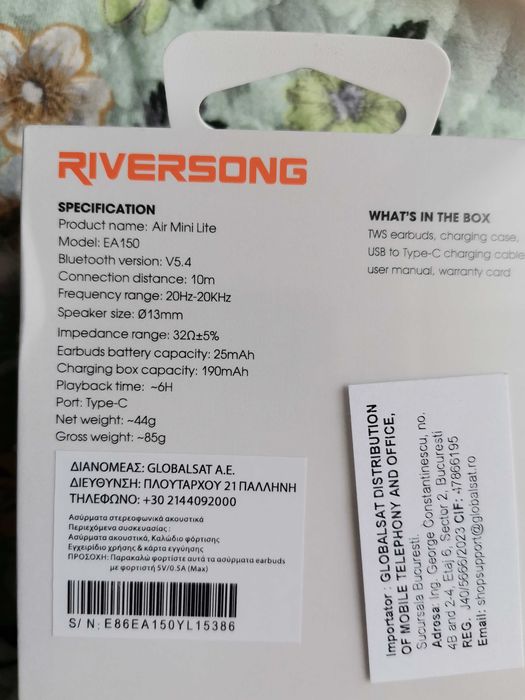 Vand casti wireless Riversong, true wireless stereo earbuds, air mini lite