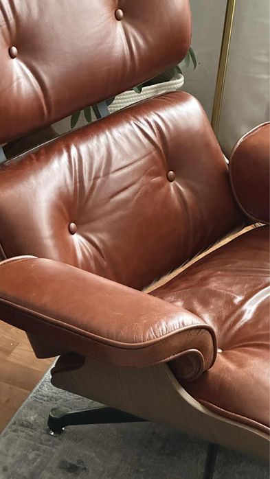 Fotoliu replica eames lounge chair culoare cognac maro piele naturala