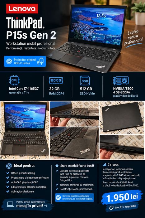 Laptop Lenovo workstation ThinkPad P15s Gen 2 – i7 Gen 11 | 32GB RAM | SSD 512GB | NVIDIA T500 4GB