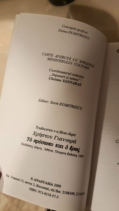 Carte Christos Yannaras Persona și Eros.