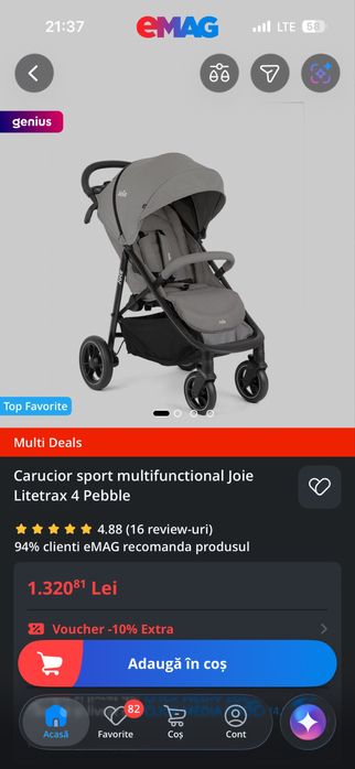 Carucior joie  litertrax 4  pebble