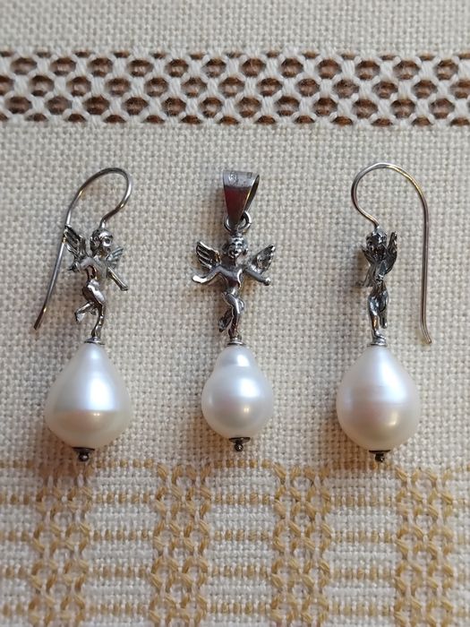 Set argint îngerași cercei si pandantiv