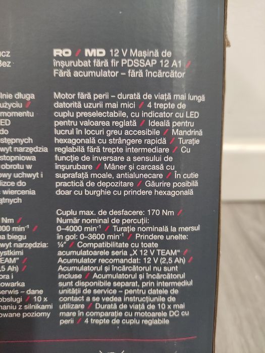 Bormasina cu impact de biti Parkside Performance pe acumulator de 12 V