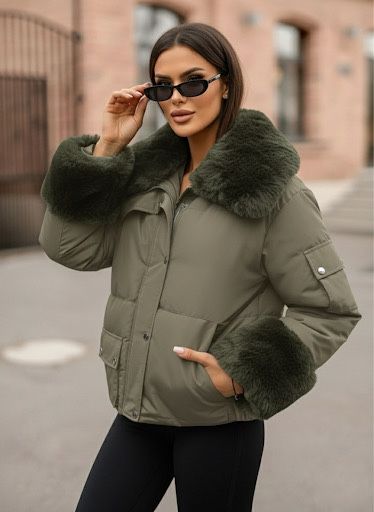 Дамско Зимно яке с пух  два цвята уникален модел