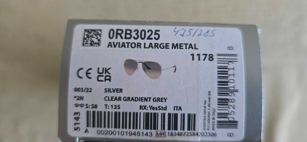 Чисто нови очила Ray-Ban Aviator Classic Large Metal 0RB3025 003/32, Размер 58 14