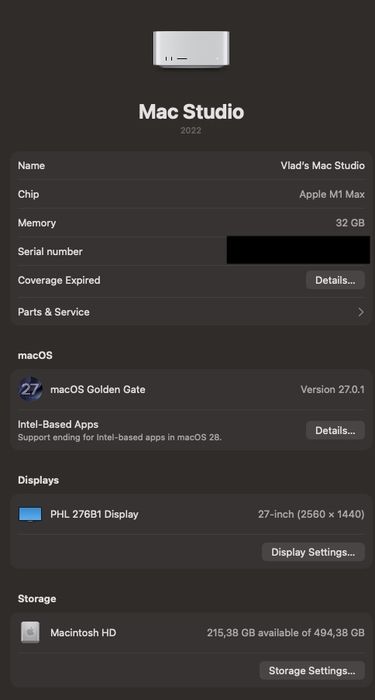 Mac Studio M1 Max 32GB RAM