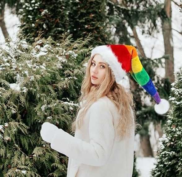 Коледна шапка Rainbow, многоцветна, топла коледна шапка на Дядо Коледа