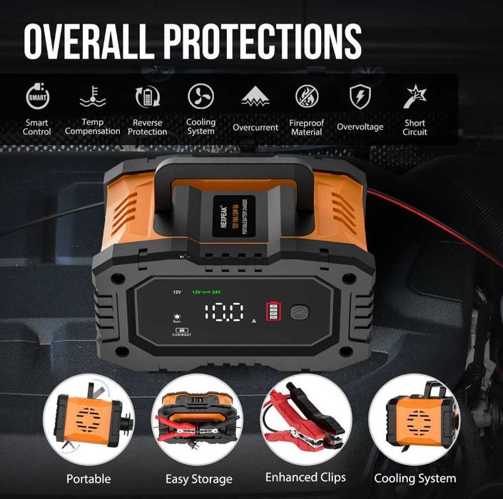 NEXPEAK NC202 10-Amp зарядно устройство за батерии 12V 24V LiFePO4 оловно-киселинни 8-степенно