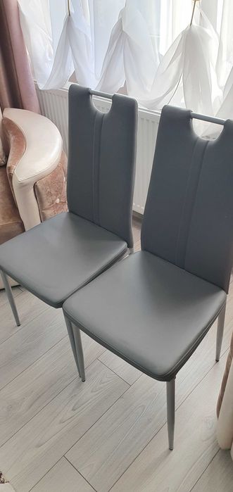 Scaune moderne (4 buc.) din piele ecologică culoare gri - ,,NOI''