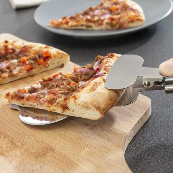 Feliator de pizza 4-in-1 disc de taiere lama zimtata spatula si cleste