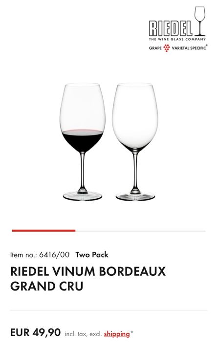Riedel Vinum Bordeaux Crystal Set of 6