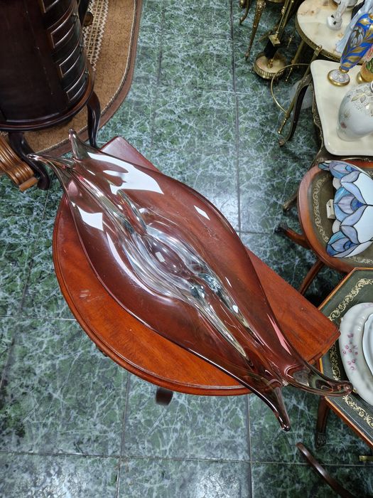 Огромна антикварна италианска кристална фруктиера Мурано