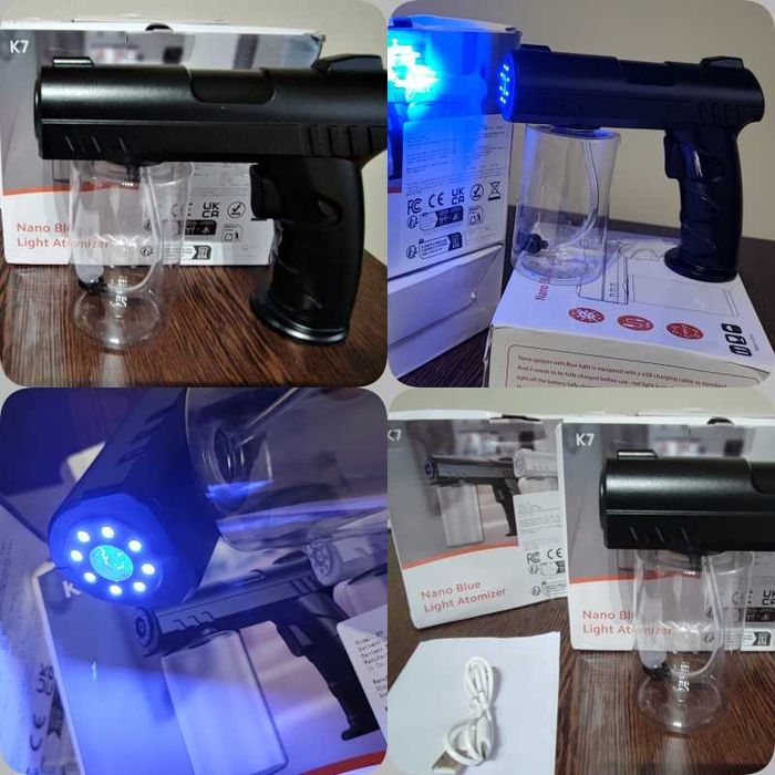 Pistol nano-pulverizare 2 duze cu atomizor  K7 -8 led ULV 2025