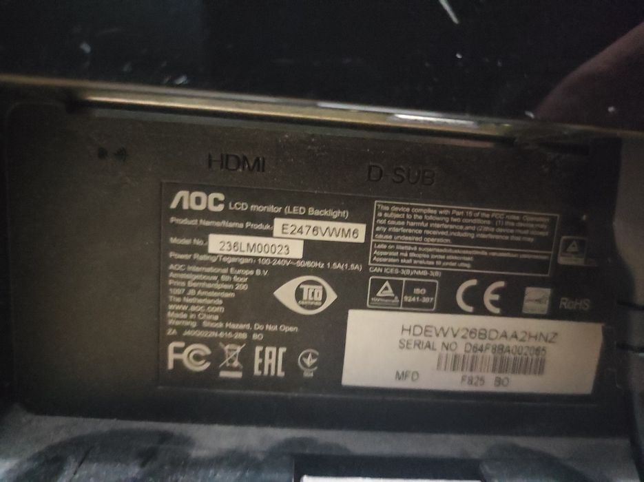 Monitor AOC 24" Full HD LED E2476VWM6 HDMI + VGA