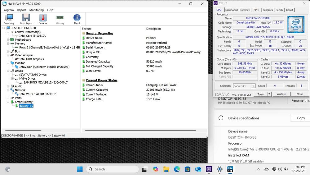 HP EliteBook x360 830 G7 Touch Screen i5-10310U 16GB DDR4 512GB SSD