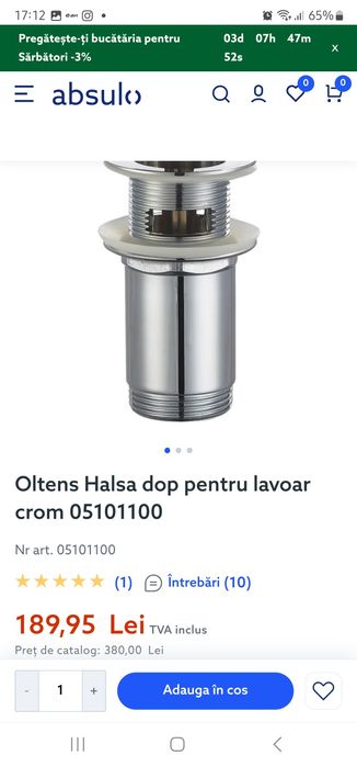 Lavoar baie  Cersanit 80x45 cm+ dop cu clik-clak