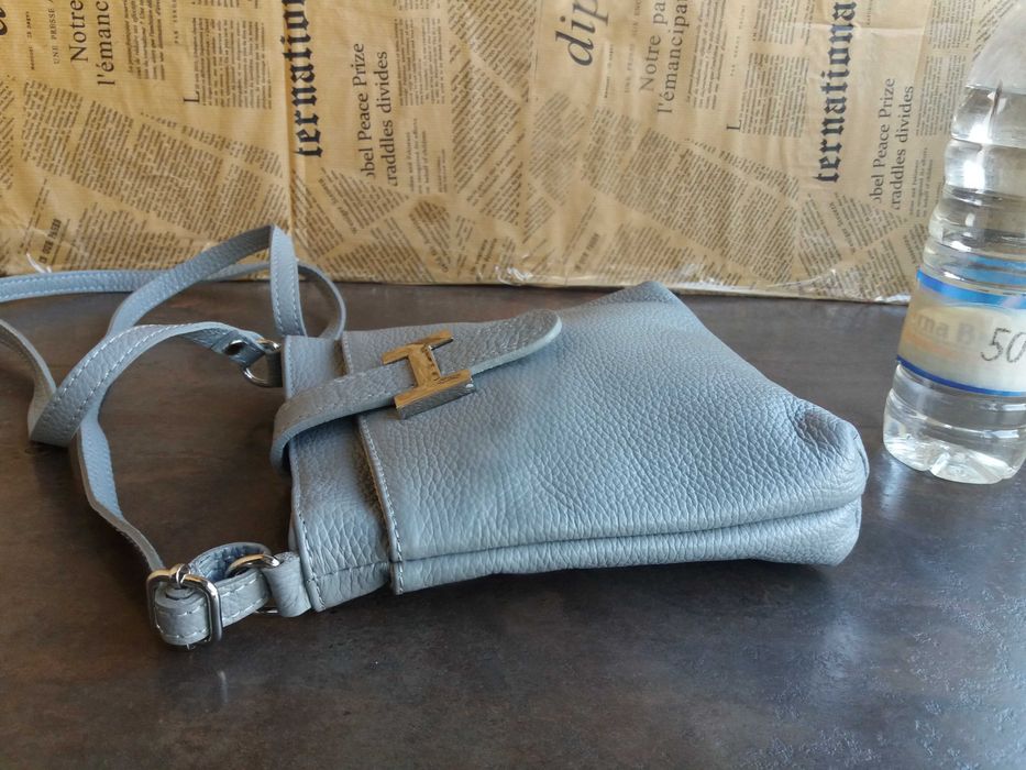 мъжка чанта,малка сива кожена чантичка-естествена кожа