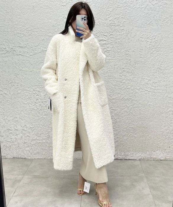 Удлинённая шуба из овчины