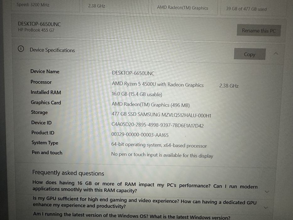 Hp , probook 455,G7 , 512 ssd ,16 gb ram