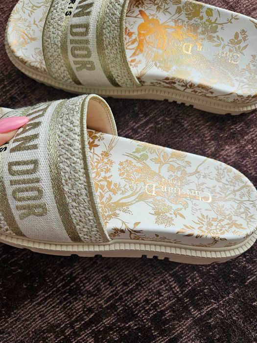 Christian Dior Dway Slides Toile de Jouy Gold – №37