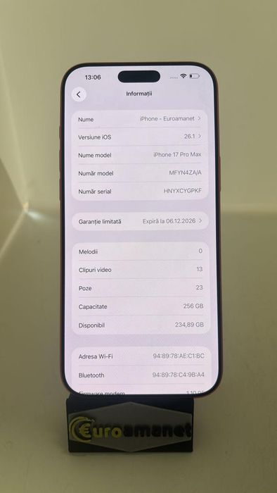 Telefon mobil Apple iPhone 17 Pro Max, 256GB, 5G -A-