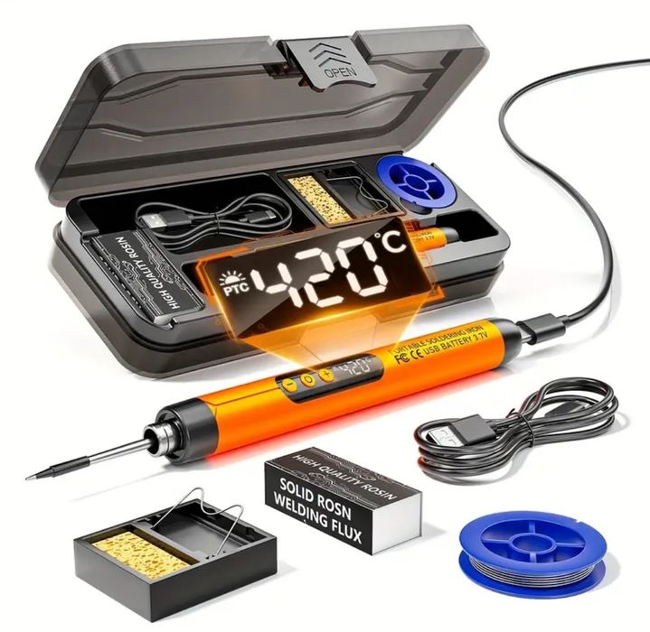 Pistol de lipit portabil , temperatura reglabila maxim 420 grade , încărcare pe Tip C , set complet