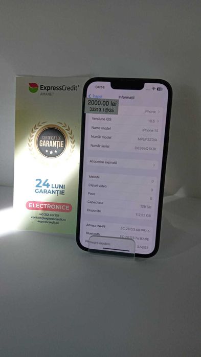 (AG 35) Telefon Iphone 14 128 GB B.33313 / Garantie2 ani/2000 lei