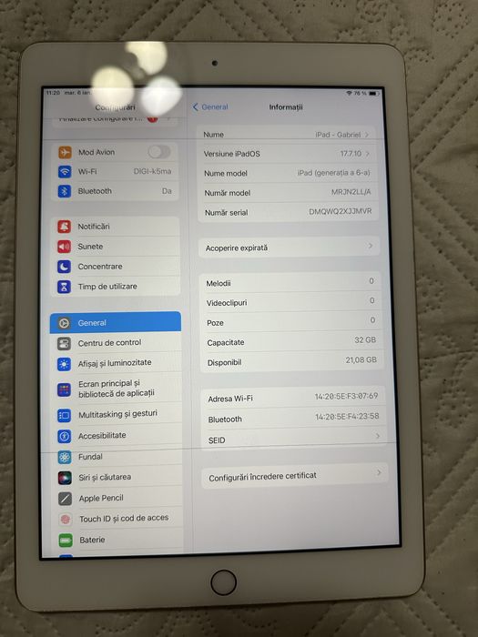 iPad 6th Gen, 32 GB, Wi-Fi, Rose Gold, stare foarte bună